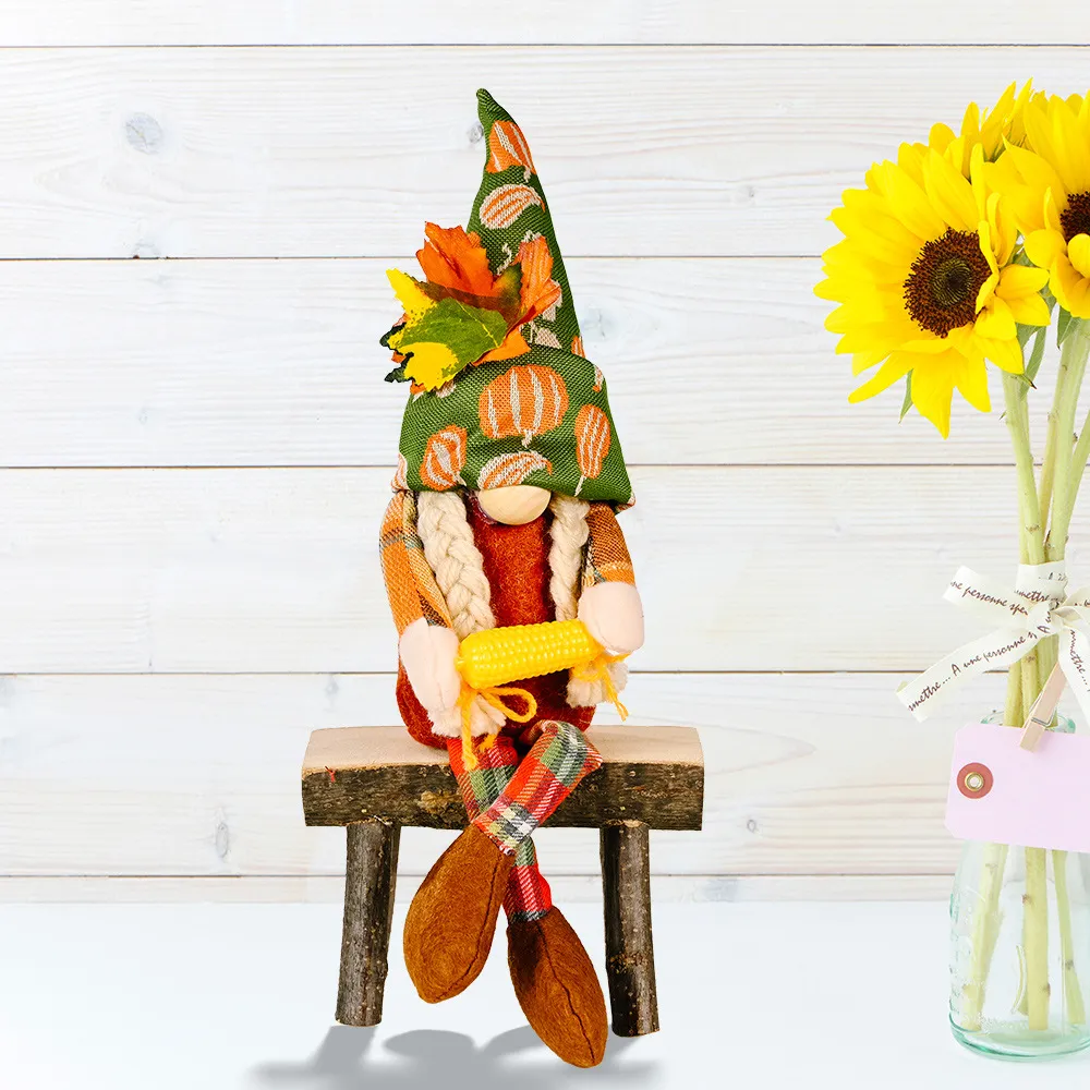Holding Corn Pumpkin Hanging Legs Faceless Doll Harvest Thanksgiving Decoration - Corn
