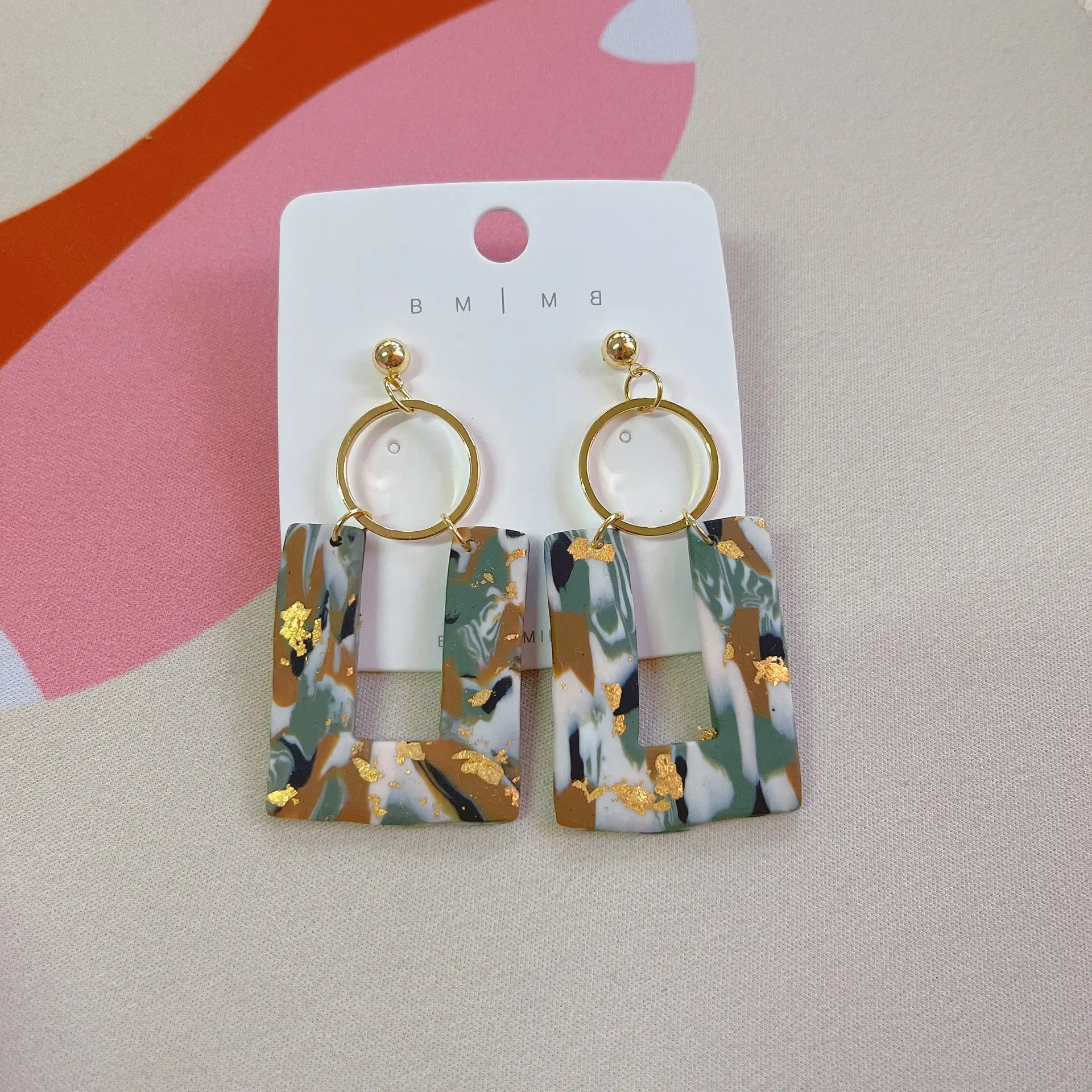 Women's Fashion Geometric Camouflage Soft Ceramic Earrings