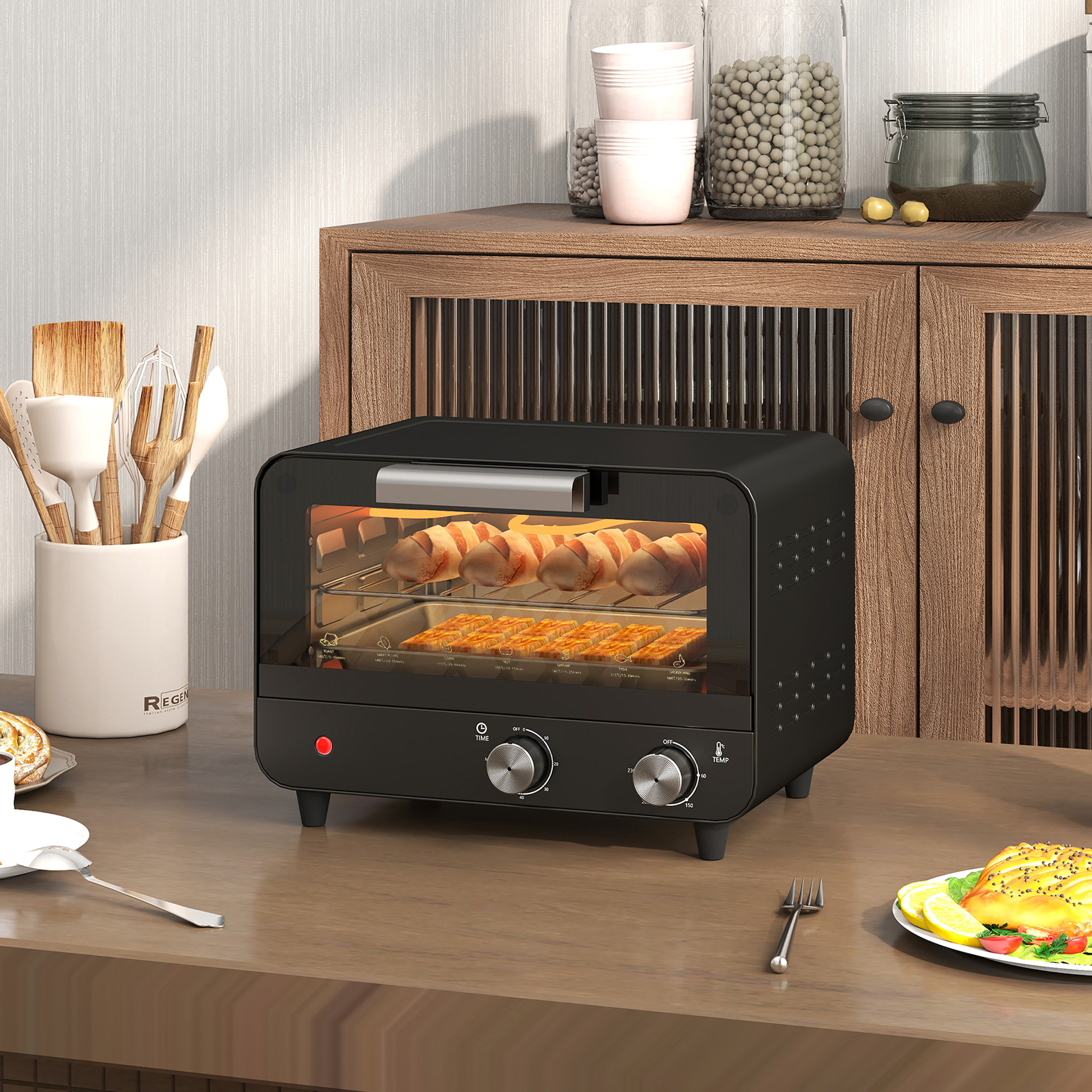 Small Toaster Oven, 12L Mini Countertop With Glass Door, Adjustable Temperature — image 11