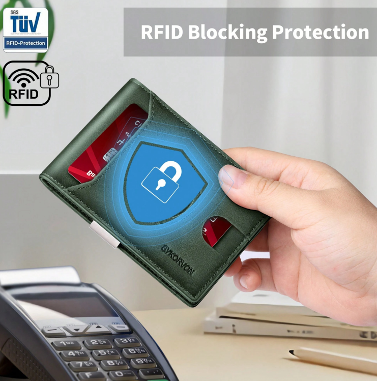 Airtag Wallet Men, Minimalist Front Pocket Wallets With Aritag Holder, Genuine Leather Bifold Slim Wallet, RFID Blocking Wallet For Men Up To 11cards -Air Tag Not Included - Image 6