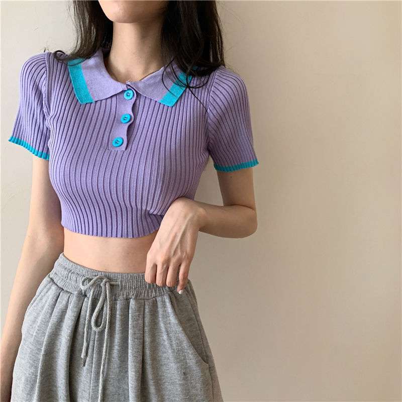 Title 5, Ice Silk Knit Short High-waist Crop Top