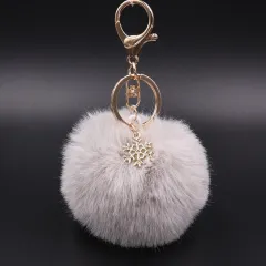 Christmas Snowflake Plush Key Chain Alloy Bag Pendant - Grey - View 1