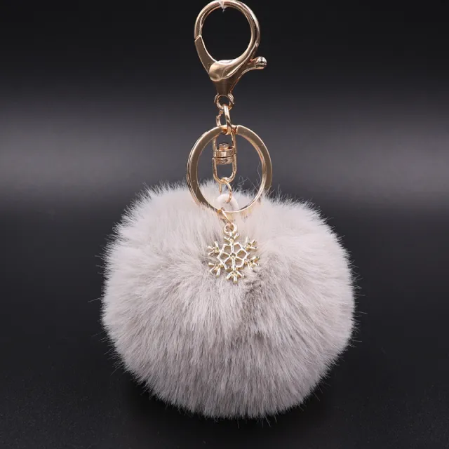 Christmas Snowflake Plush Key Chain Alloy Bag Pendant Grey - Shop at LoveMi