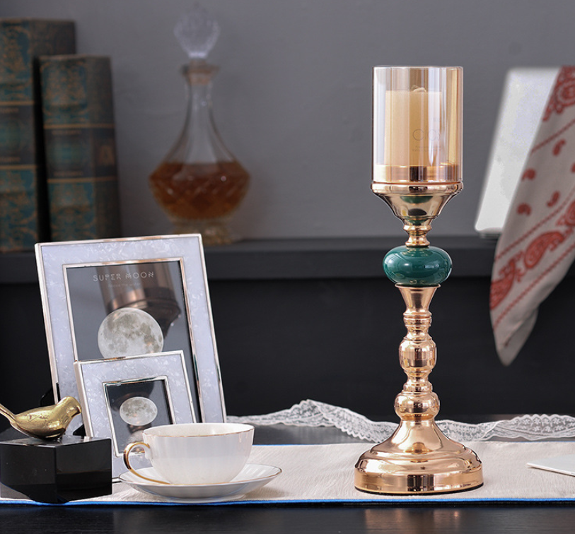 European-american Glass Candlestick Retro Metal Gold - 13