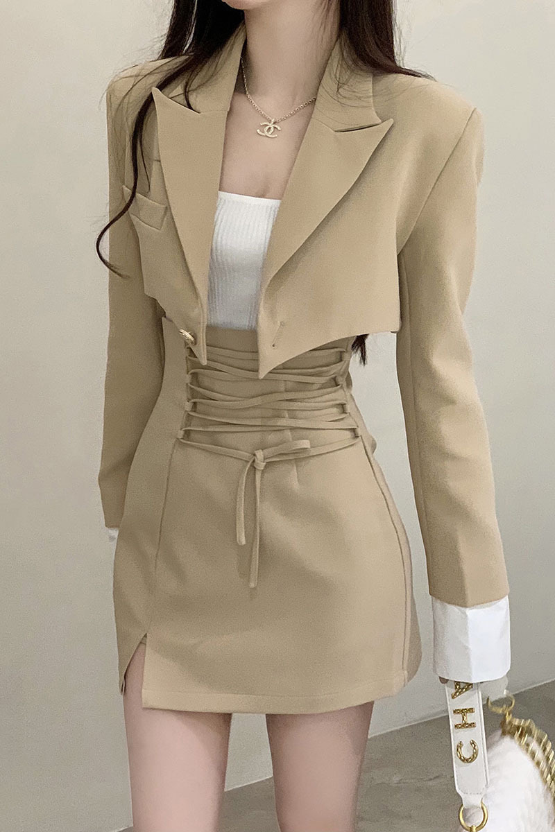 Two Piece Splicing Short Skirt Suit