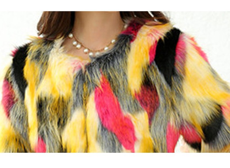 New Faux Fur Coat Color Stitching Contrast Women's Clothing