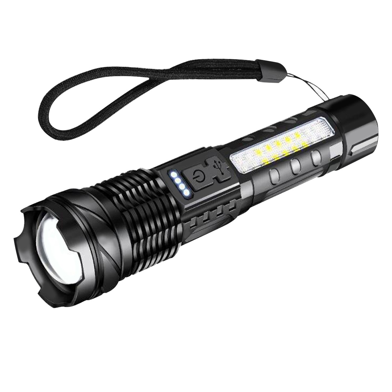 Rechargeable LED Flashlight Zoomable Tactical Torch Police Super Bright Work Light Lamp Red White Blue 3 Light USB Charging