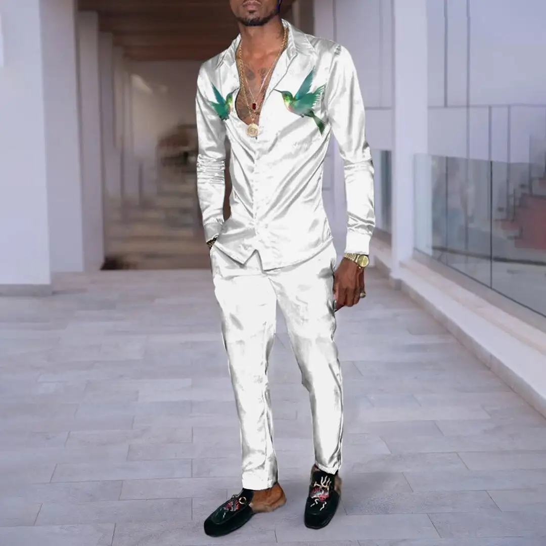 Hip Hop Hong Kong Style Fashion 3D Printing Casual Long Sleeve Shirt Suit