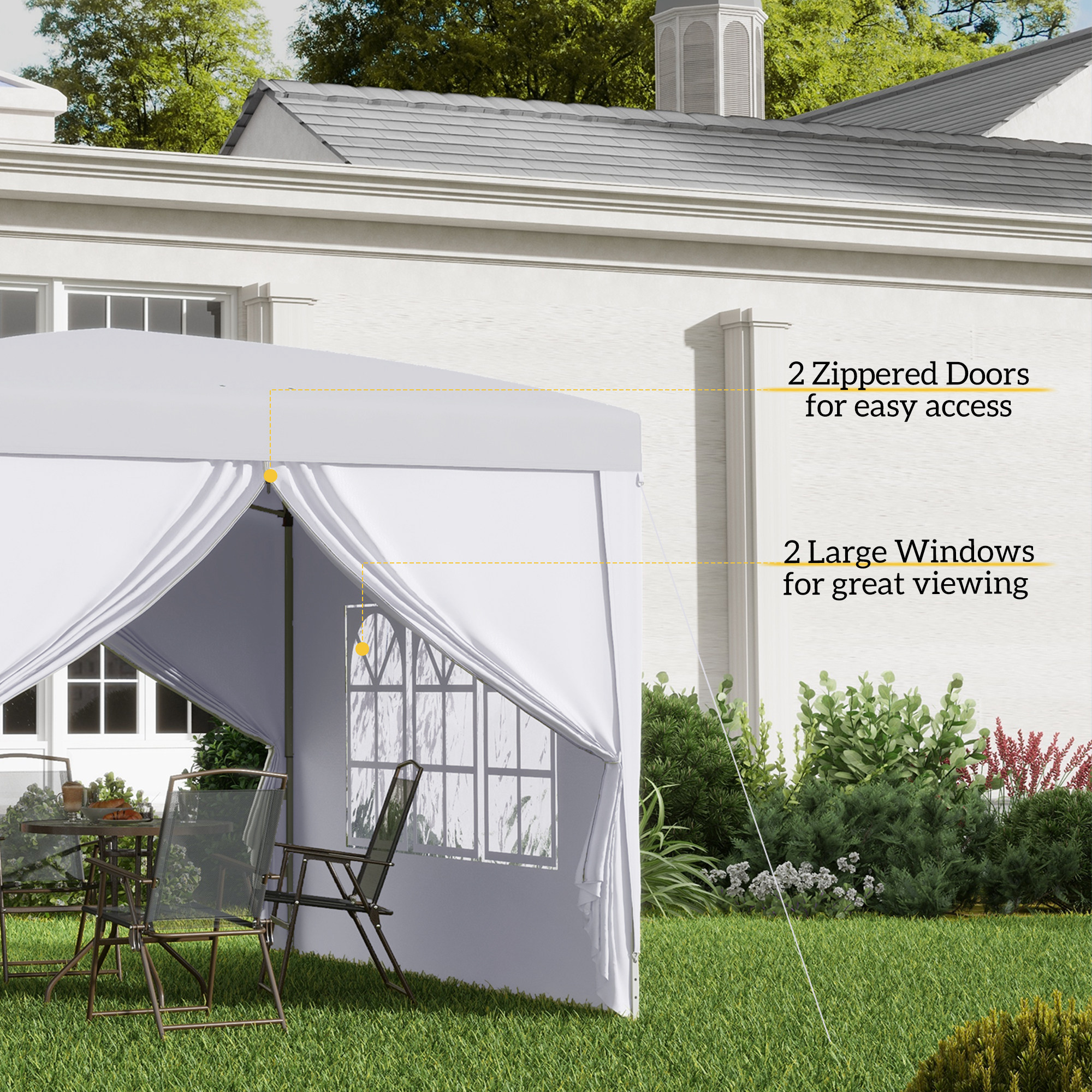 3x3m Pop-Up Gazebo With Curtain Walls And Windows White