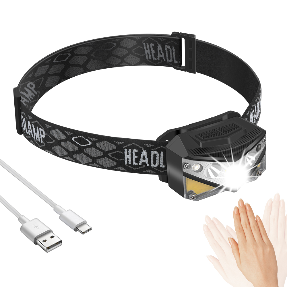 BORUiT BR03 Mini LED Sensor Headlamp 500LM XPE COB USB-C Rechargeable Headlight With Power Display Camping Fishing Lantern