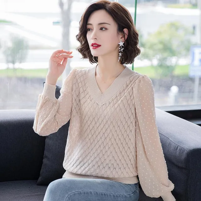 Ladies New Hollow Breathable Knit Sweater Ice Silk Loose Top Camel - Shop at LoveMi