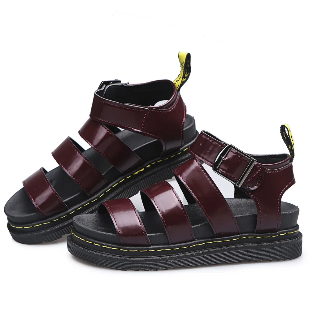 Buckle Sandals Flat PlatformThick Bottom Shoes Women Summer - Red