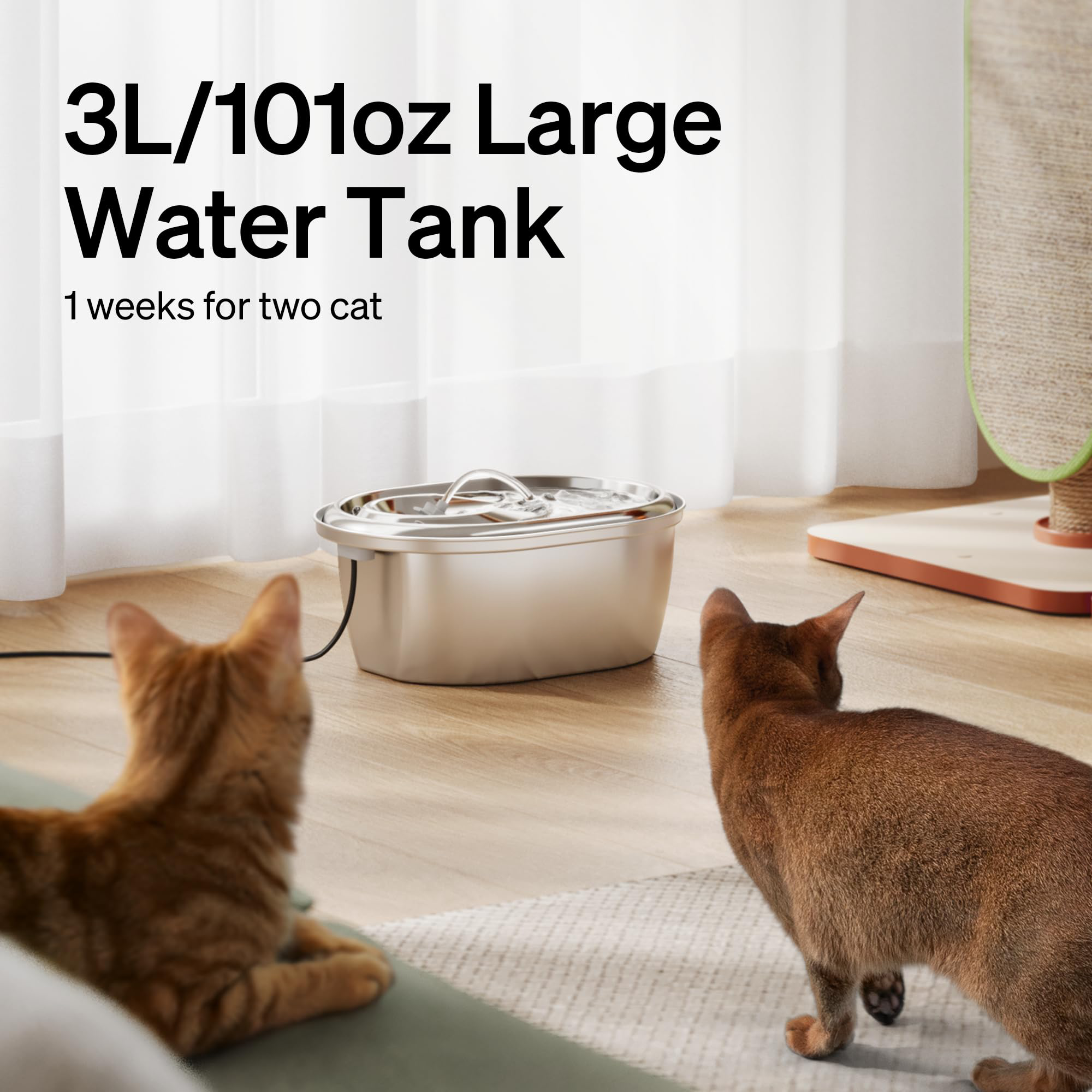 Stainless Steel Cat Water Fountain, 101oz 3L Automatic Water Dispenser For Cats Indoor, Quiet Pet Water Dispenser With 2 Filters, Adjustable Flow Cat Fountain Also For Small Dogs — foto 2