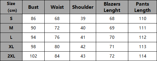 Tiger Stripe Velvet Two-Piece Suit Size Chart