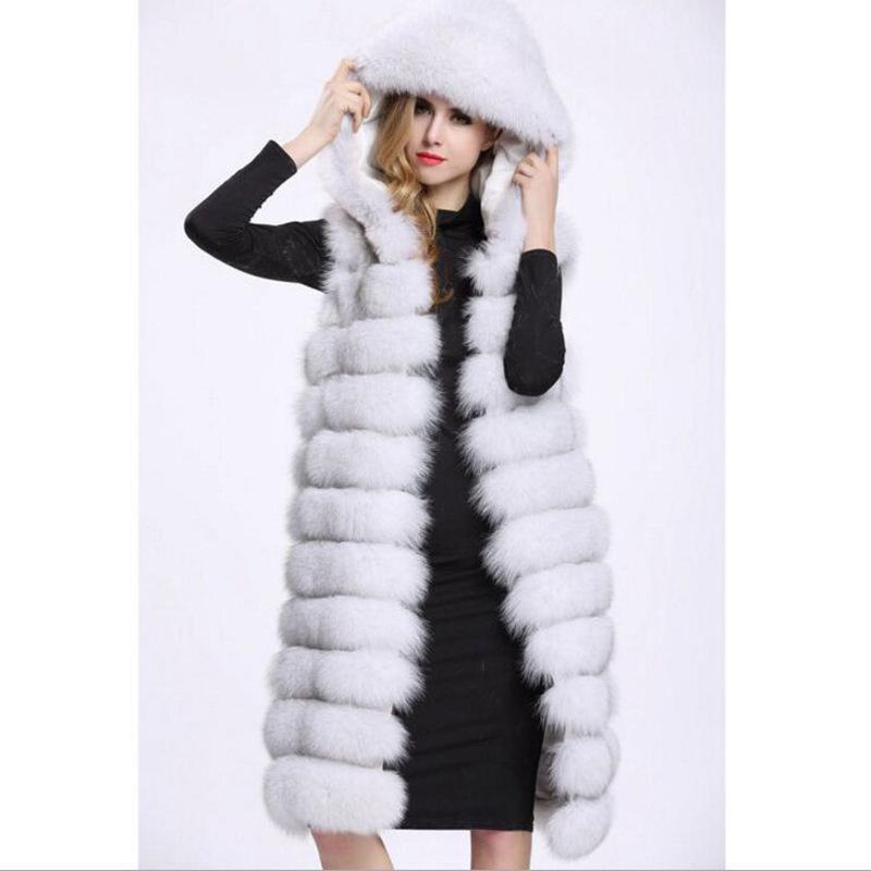 Women Long Faux Fox Fur Slim Vest White - Shop at LoveMi