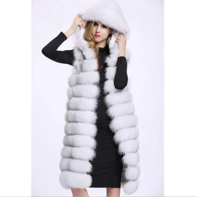 Women Long Faux Fox Fur Slim Vest White - Shop at LoveMi