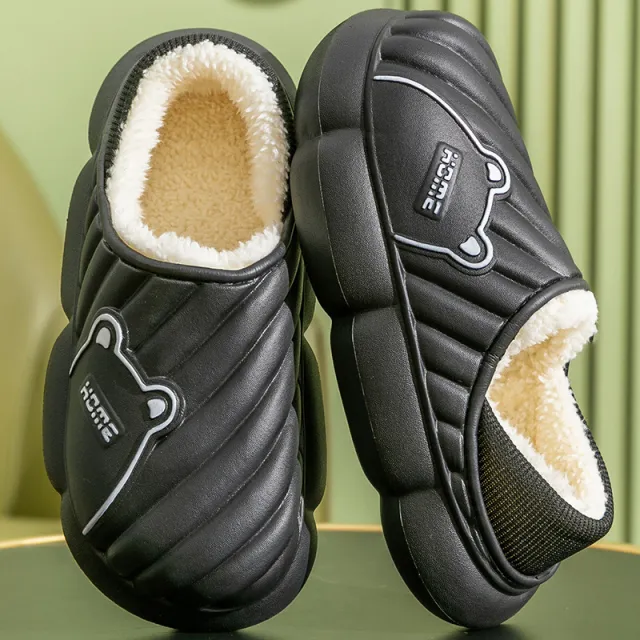 Cute Bear Home Slippers Waterproof Thick soled Non slip Plush Slippers For Women Autumn And Winter Confinement Outdoor Indoor Shoes With Back Heel ... Black - Shop at LoveMi