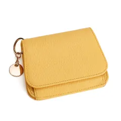 Fashion Cowhide Small Cute Zipper Coin Purse - Yellow - View 1