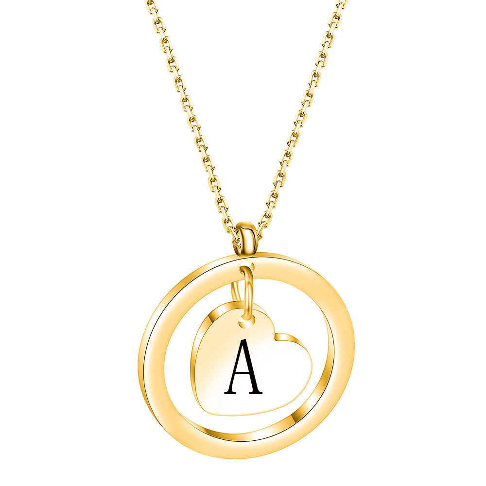 304 Stainless Steel Letter Round Hollow Heart Initial Necklace