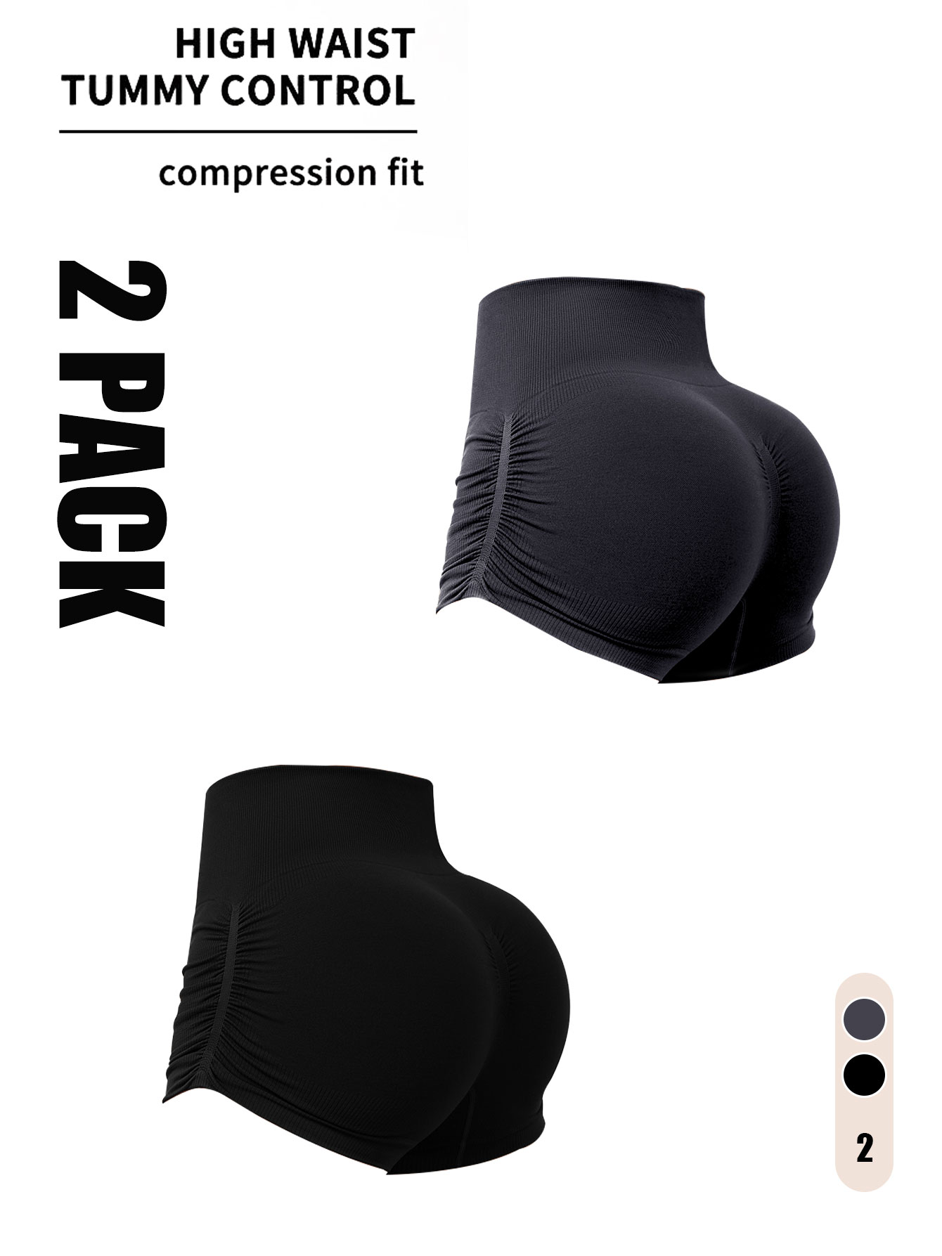 2 Pack Gym Shorts Women, Seamless Yoga Workout Shorts, High-Waisted Scrunch Butt - Picture 17 of 21