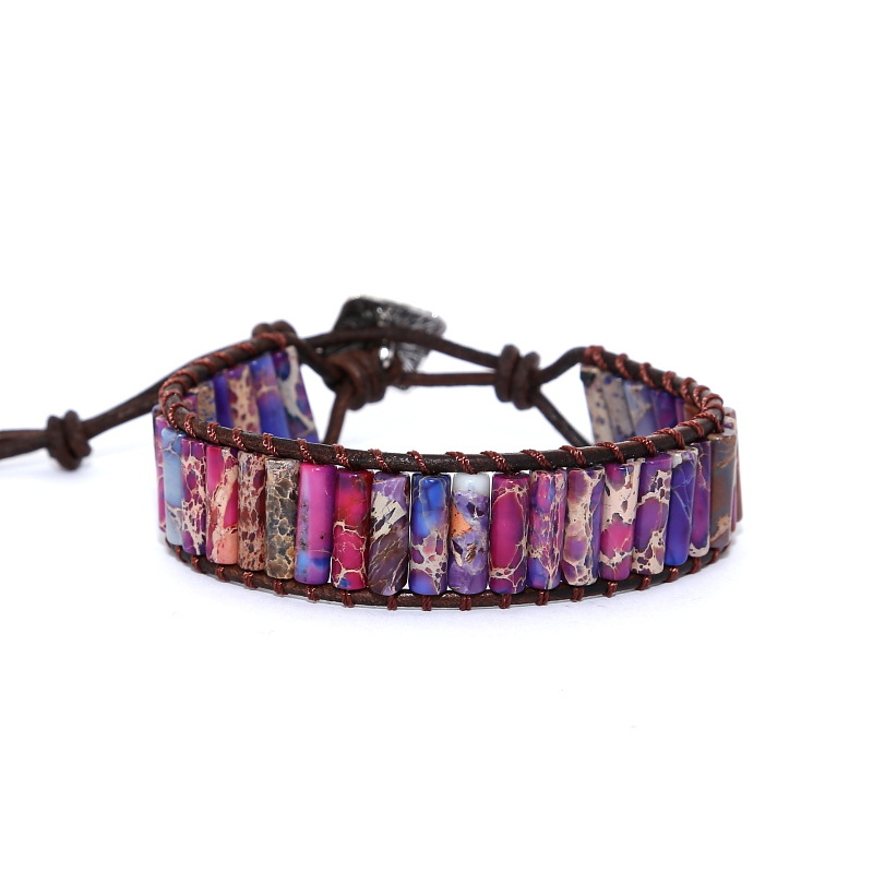 Colorful Monarch Stone Handwoven Single Leather Ethnic Bracelet