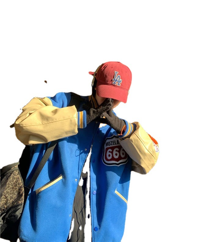 American Men's Retro Lazy Style Color Matching Baseball Uniform Jacket