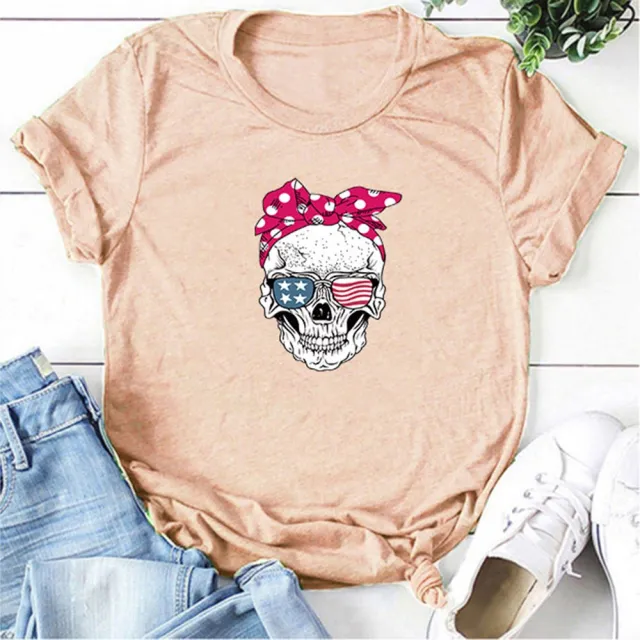 Bandana Sunflower Sunglasses Skull Print Short Sleeve T shirt Light Pink - Shop at LoveMi