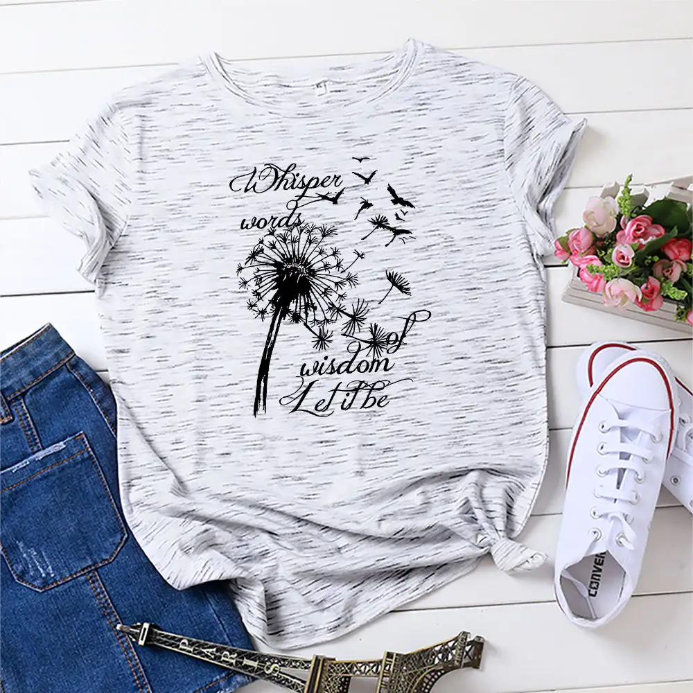 Dandelion Print Round Neck Loose Short Sleeve Pullover Bottoming T-shirt Women