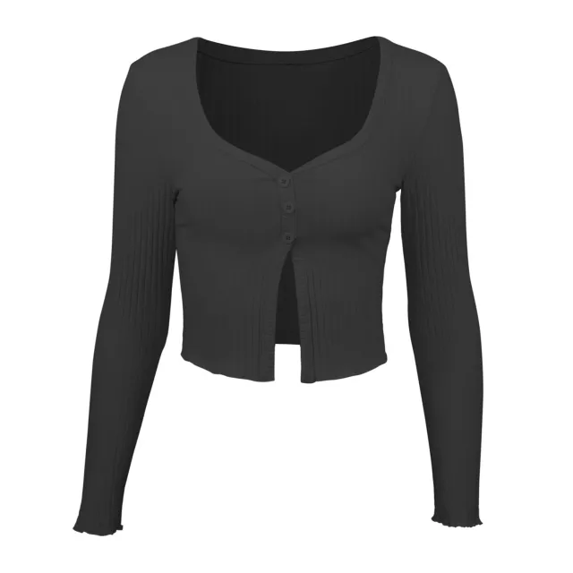 Long Sleeved Crop Cardigan Top Sexy Button Knit T shirt Black - Shop at LoveMi
