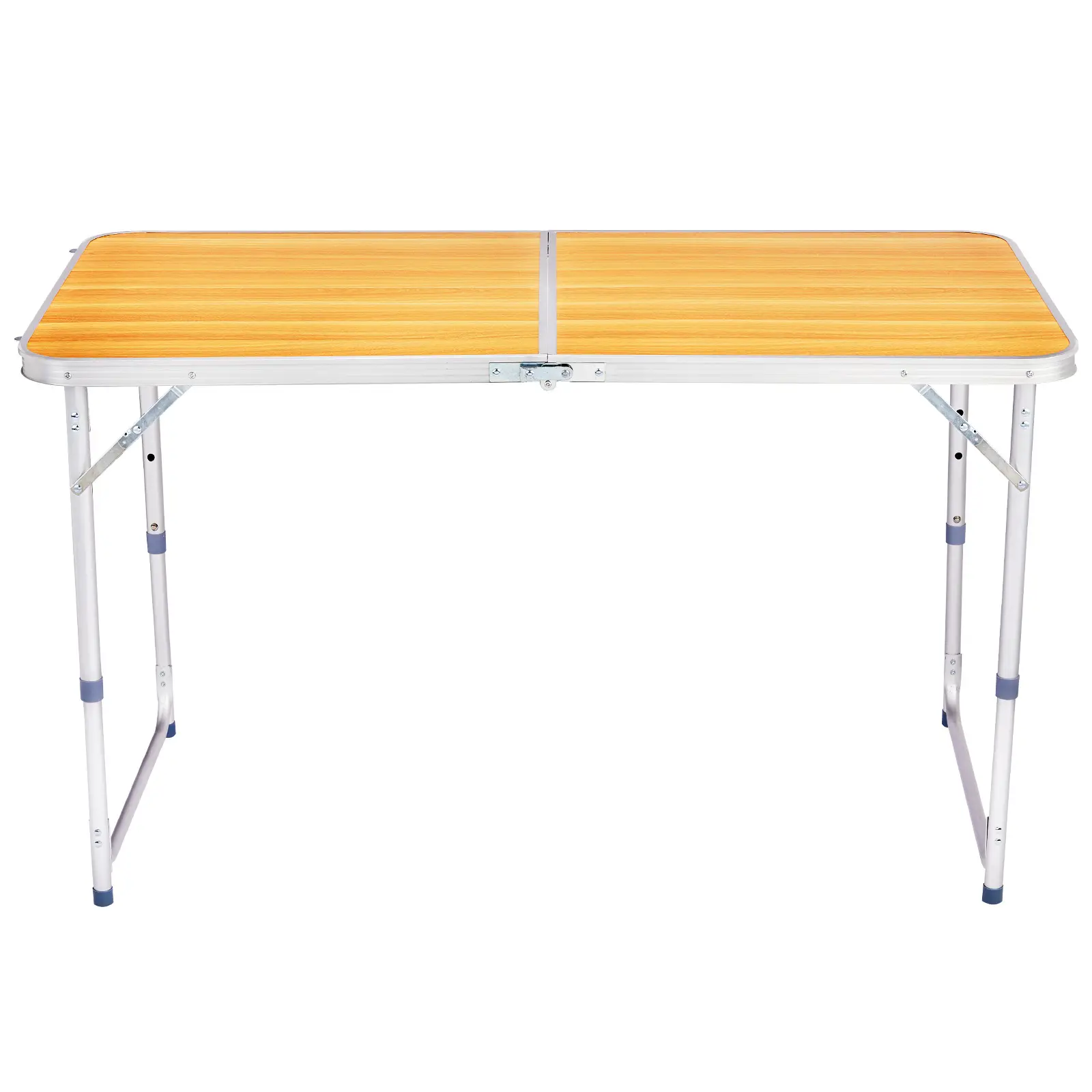 4ft Wood Grain Outdoor Folding Table Aluminum Alloy Rectangular 50kg Two Fold Tabletop