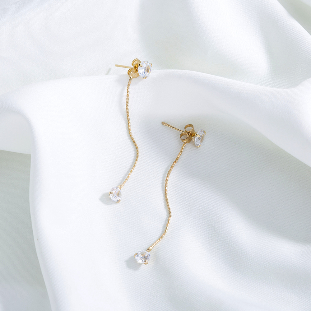 Simple Golden Two-wear Diamond Earrings Elegant White Zircon Earrings