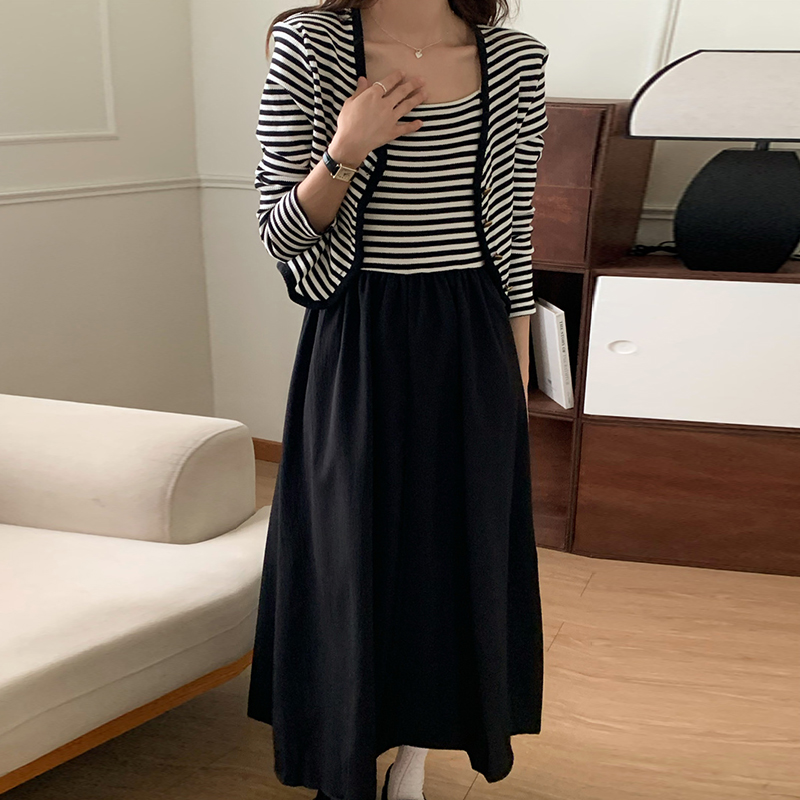 V Neck Striped Long Sleeve Knitted Trouser Suit