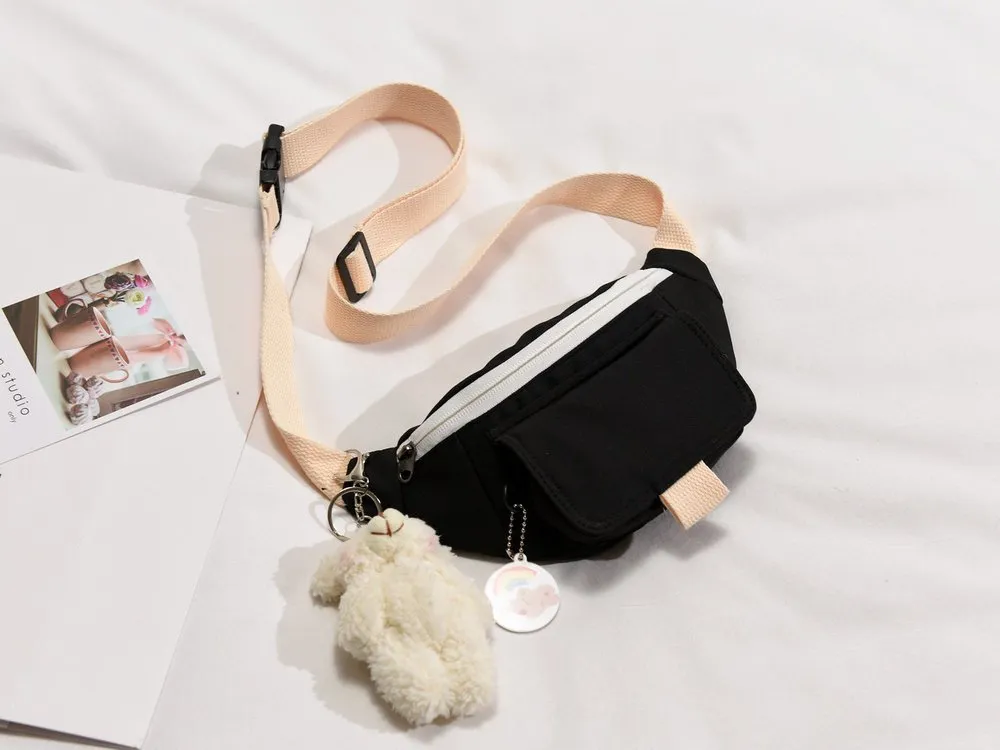 Contrast Colour Girl Street Messenger Chest Bag - Black