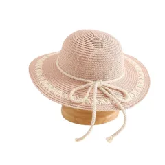 Spring And Summer Outdoor Beach Girl Sunshade Straw Hat Korean Version Of The Big Brim - Pink - View 1