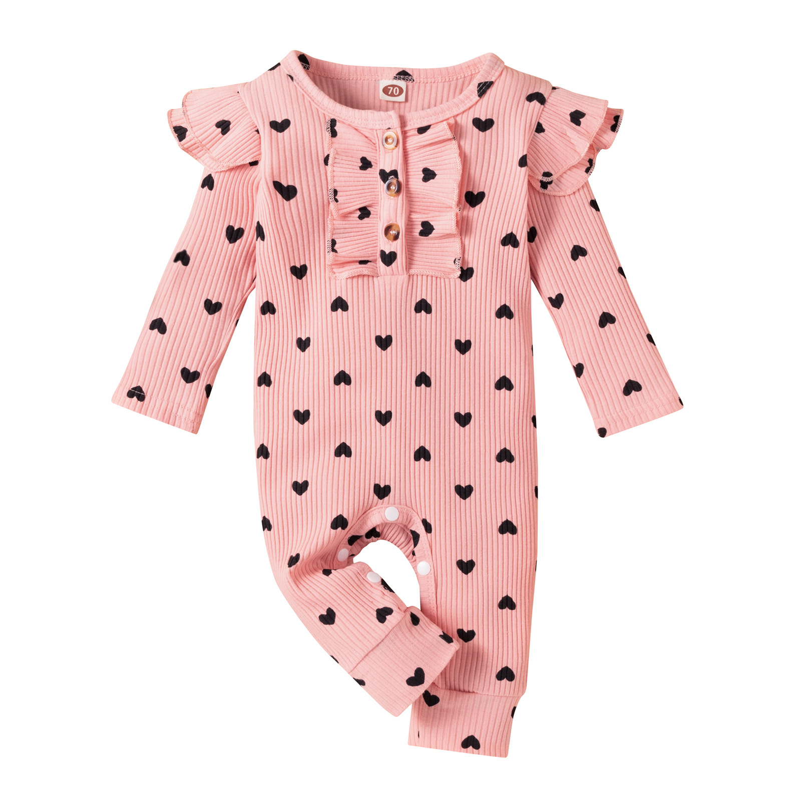 Infant Cotton Pit Strip Print Love Long Climbing Jumpsuit