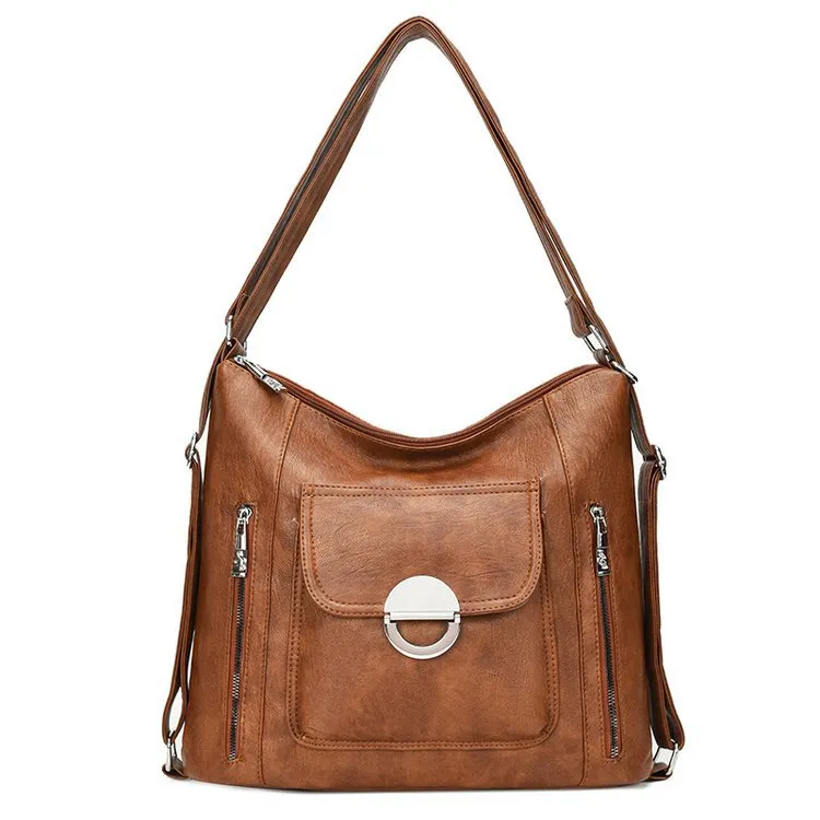Women's Fashion Washed Leather Shoulder Bag - Yellow