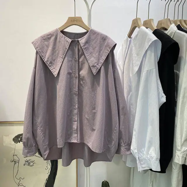Doll Collar Retro Shirt Women's Autumn Lantern Sleeve Design Sense Niche Purple - Shop at LoveMi