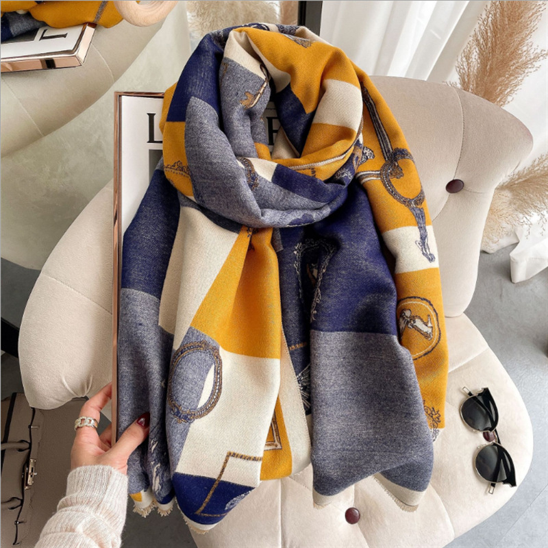 Thickened Warm Cashmere Scarf Women's Color Grid