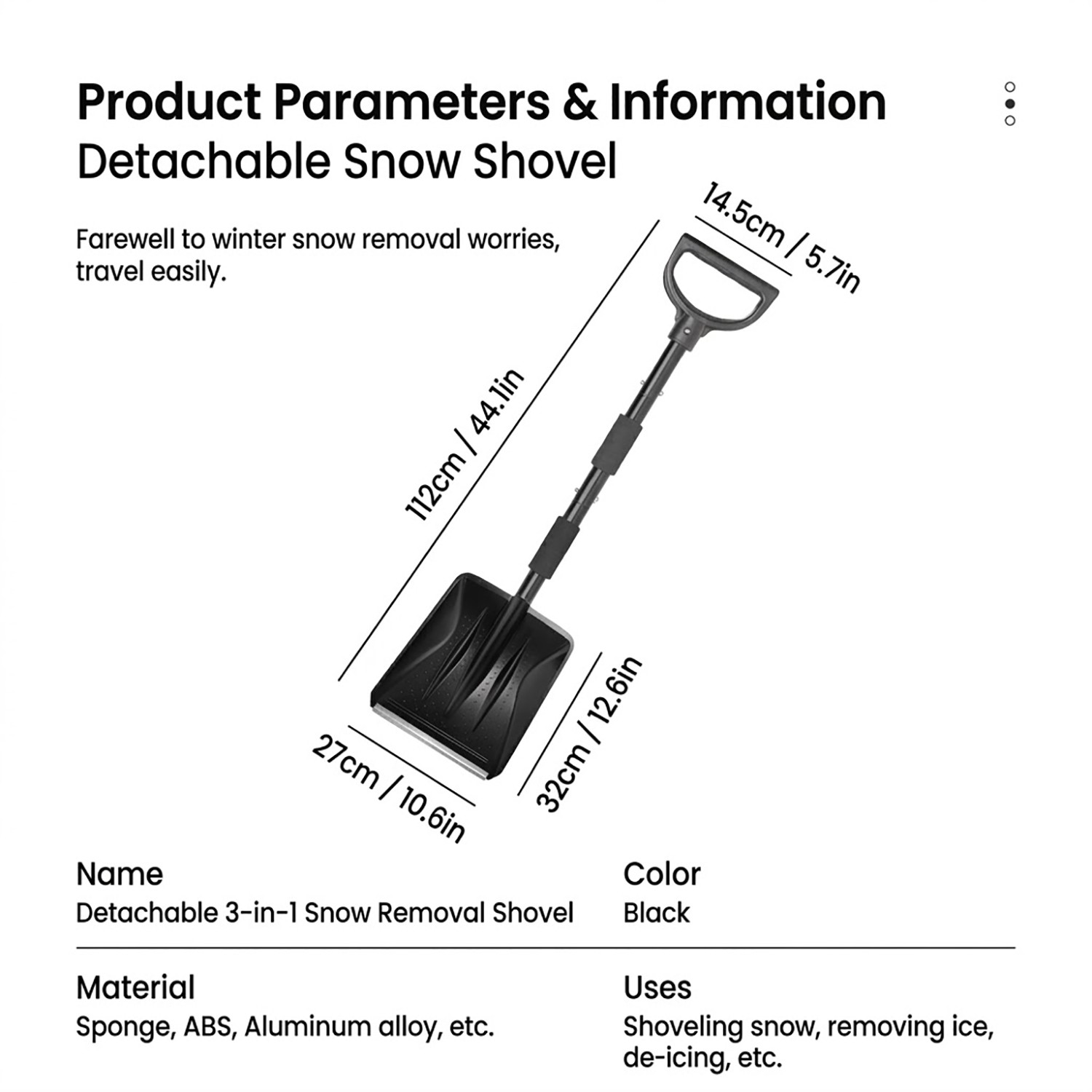 Portable Telescope Snow Shovel With Non-Slip, Removable Handle & Thickened Blade — image 11