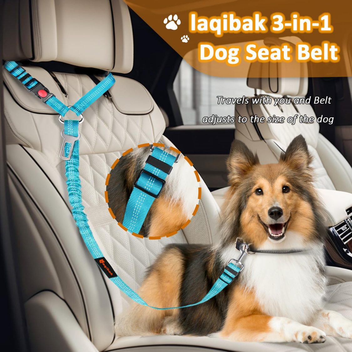 Removable Dog Seat Belt Harness For Car, 3 In 1 Pet Dog Car Seatbelt Leash, Retractable Restraint Secures To Vehicle Headrest — foto 4