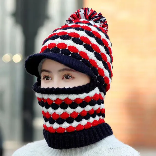 Women's Winter Fleece Thickened Knitted Warm Ear Protection Hat Navy Blue - Shop at LoveMi