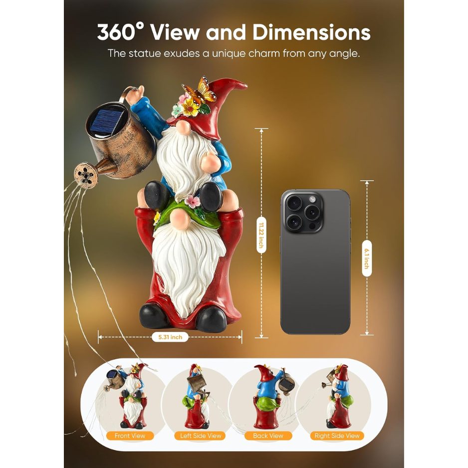 Solar Garden Gnomes Outdoor Statue Birthday Gifts For Women Hand Painted Resin, IP65 Waterproof Garden Decor For Patio Lawn Yard Christmas