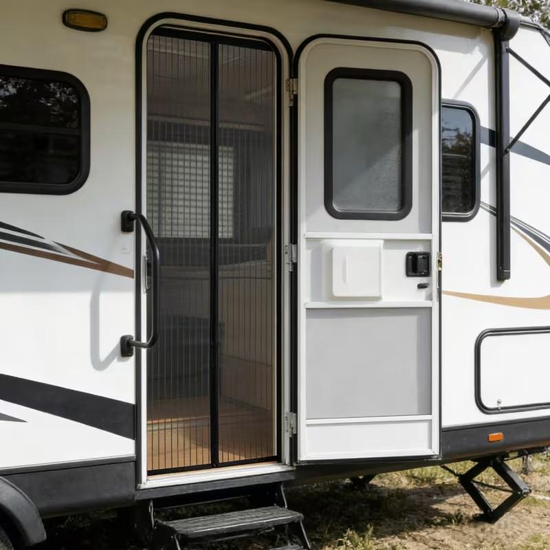 1pc RV Magnetic Screen Door - Easy To Install, Breathable, Mosquito-proof With Storage Straps, Suitable For Camper Vans, Trailers And RVs With Automatic Closing Screen Curtain, Screen Door