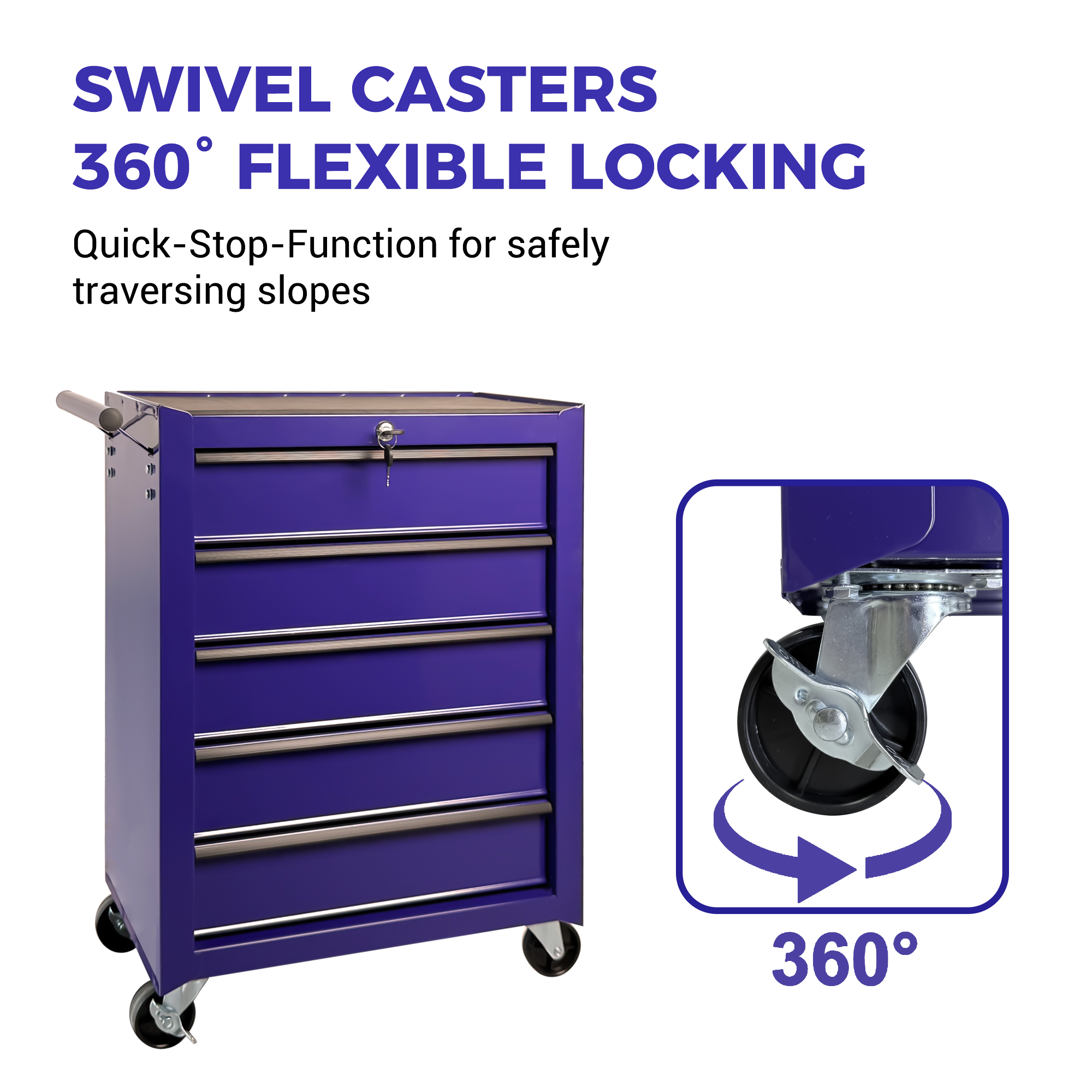 Rolling Metal Tool Chest With 5 Drawers, 20inch 5-Drawer Tool Chest Cabinet With Ball Bearing Drawer Slides, Steel Tool Storage Box Organizer -PURPLE — foto 2