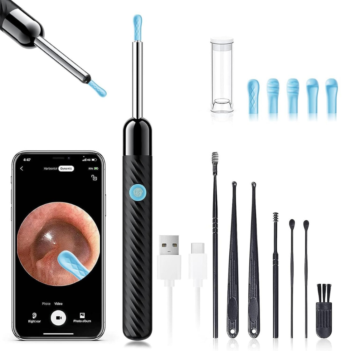 Ear Wax Removal Ear Cleaner With 1080P Camera FSA HSA Black