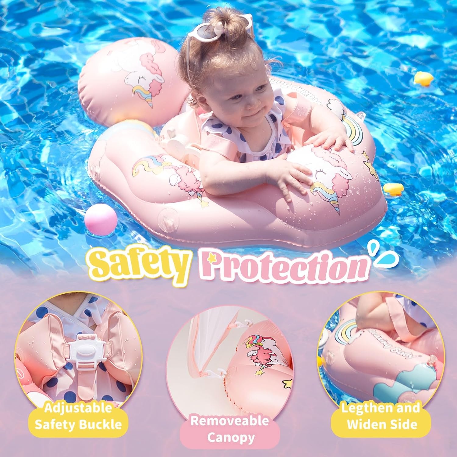 6-36 Months Swimming Ring Baby With Swimming Aid,Baby With Adjustable Safety SeatInflatable,Baby FloatToddler Pool Swimming Ring,L