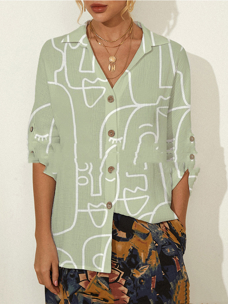 Abstract Print Long Sleeve Blouse Lady