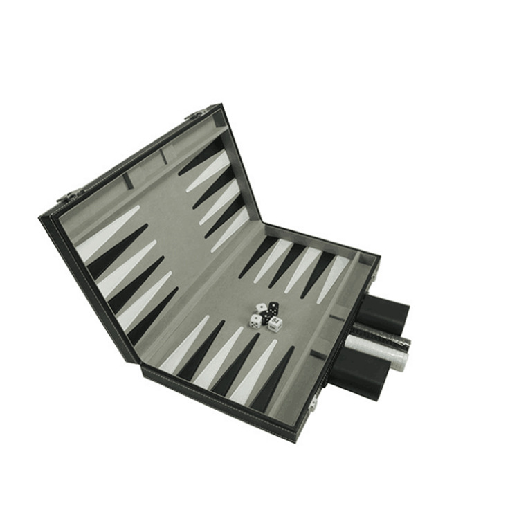 Black Leather 15-inch Backgammon Box