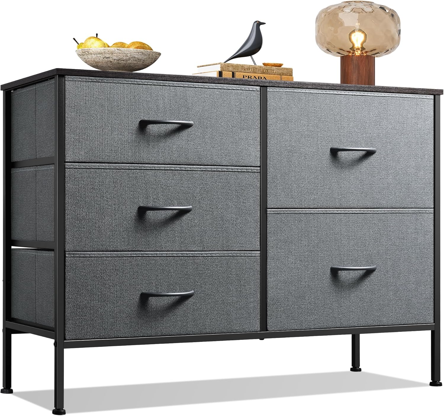 5 Drawer Dresser For Bedroom, Drawers With Wooden Top Metal Frame image 2