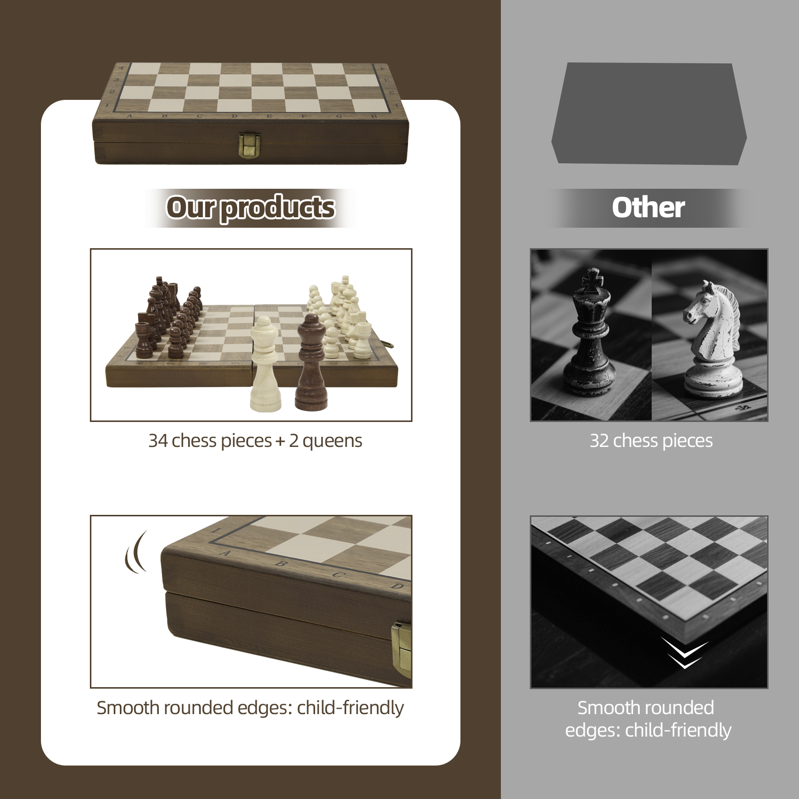 Chess Set,29x29cm Wooden Chess Board Set,Portable Travel Chess Set,Folding Chess Board With Magnetic Chess Pieces And Storage Slots,Traditional Chess Board Games For Kids Adults